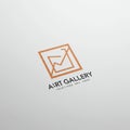 Logo featuring an abstract, angular design within a square frame, colored in a warm Royalty Free Stock Photo