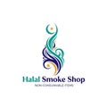Reads Halal Smoke Shop in teal and dark blue with NON CONSUMABLE Royalty Free Stock Photo