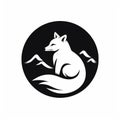 Black And White Fox Logo With Mountain Background