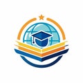 A logo featuring a graduation cap placed on top of a book, symbolizing a school or educational institution, Simple icon for an