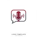 A logo featuring a maroon microphone inside a speech bubble, symbolizing Royalty Free Stock Photo