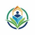 Logo featuring a person holding a book, symbolizing lifelong learning and knowledge, Develop a minimalist emblem for a lifelong