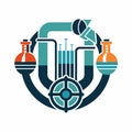 A logo featuring a series of pipes and valves in a sleek modern design for a science school, A series of pipes and valves in a