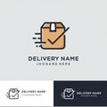 Logo featuring a stylized cardboard box with motion lines, suggesting fast delivery. Royalty Free Stock Photo