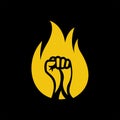 Logo fist fire. Burning hand as a symbol of strength and protes