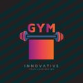 Logo for Fitness Center with dumbbell icon. Virtual CrossFit and fitness vector official logo template