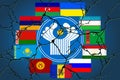 Logo and flags with cracks of the countries of the Commonwealth of Independent States (CIS).