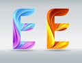 Logo fonts. Creative twisted letter E. Abstract 3D font. Caramel and ultraviolet colors. An elegant typographic concept.