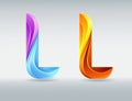 Logo fonts. Creative twisted letter L. Abstract 3D font. Caramel and ultraviolet colors. An elegant typographic concept.