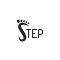 Logo footprint step logotype lettering, abstract S letter symbol, text emblem for shoes shop, foot icon