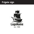 Logo in the form of a frigate, in retro style Royalty Free Stock Photo