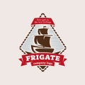 Logo in the form of a frigate, in retro style Royalty Free Stock Photo