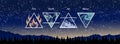 Logo of the four alchemical elements on the background of the starry sky, earth, air, fire, water, zodiac sign Royalty Free Stock Photo