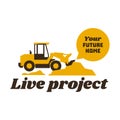 Logo front loader. Construction equipment at work. The excavation of the earth. Vector illustration. Flat style Royalty Free Stock Photo