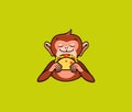 The logo funny monkey eats taco. Cute macaque, cartoon character