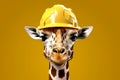 logo giraffe builder, serious face, , in a yellow helmet generated ai, generative assistant