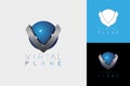 logo with globe like sphere and letter V for global digital company or gaming industry