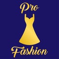 Logo gold dress with text. Icon for clothing.