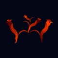 A group of tigers, a red-orange lynx in a jump. Design for logo, decor, pictures, oceanarium, emblem, mascot, symbol