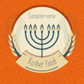 Logo with grain ears for the food, grain company. Design of the label for kosher food, an organic product. The stylized