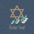 Logo with grain ears for the food, grain company. Design of the label for kosher food, an organic product. The stylized