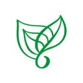 Logo of green leaf of tea. Ecology nature element vector icon organic cosmetics. Eco vegan bio calligraphy hand drawn illustration Royalty Free Stock Photo