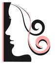 Logo for hair salon or beauty salon. Profile of a female face on a black background. Royalty Free Stock Photo