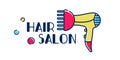 Logo for hairdresser. Tools for the master in the beauty salon. Hair dryer for drying hair. Vector flat icons in linear style on Royalty Free Stock Photo