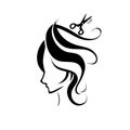 logo for hairdresser with woman and scissors Royalty Free Stock Photo