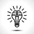 Logo with a half of light bulb and brain isolated on white background. Symbol of creativity, creative idea, mind, thinking