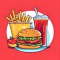 Logo - hamburger, coke and fries on a red background