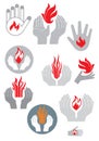Logo. Hands and fire. (vector set)
