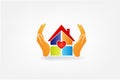 Logo hands and house with a heart love vector image Royalty Free Stock Photo