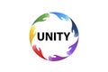 Logo hands unity volunteer people around the world colorful teamwork vector image design template Royalty Free Stock Photo