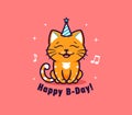 The logo Happy Birthday with animal. Logotype with funny cat and lettering phrase Royalty Free Stock Photo