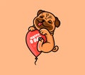 The logo Happy Birthday with dog and balloon. Logotype with funny pug and lettering phrase