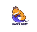 The logo Happy Birthday with fox. Logotype with funny anima Royalty Free Stock Photo