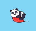 The logo Happy Birthday with panda and balloon. Logotype with funny animal. Royalty Free Stock Photo