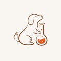 Logo of a Happy and Smiling Dog Holding onto a Round Bottom Flask