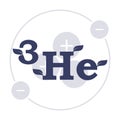 Logo Helium 3. The transparent structure of the atom in the background of the formula. Vector on white background.