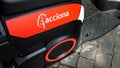 Logo highlighted on scooter sharing ACCIONA Spanish company founded in 1997, a group consisting of over 100 companies active in v