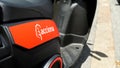 Logo highlighted on scooter sharing ACCIONA Spanish company founded in 1997, a group consisting of over 100 companies active in va