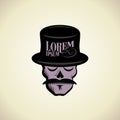 Logo with hipster skull dressed in cylinder hat.