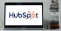 Logo of HubSpot displayed on the screen of a laptop Royalty Free Stock Photo