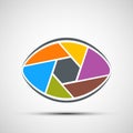 Logo human eye in the form of lens. Aperture shutters. Stock vec Royalty Free Stock Photo