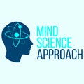 Logo of a human head with a neon blue atom in the center. Marketing and business corporate vector for science and medical field.