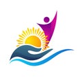 People wellness woman, children charity logo icon.