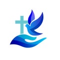 Cross with dove logo icon.