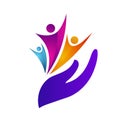 People wellness woman, children charity logo icon.