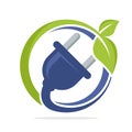 Logo icon circle shape with concept of the development of electrical energy from plants